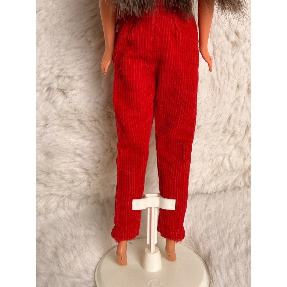 Vintage 1960s Red Corduroy Barbie Clone Pants Metal Snaps Doll Clothes Trousers